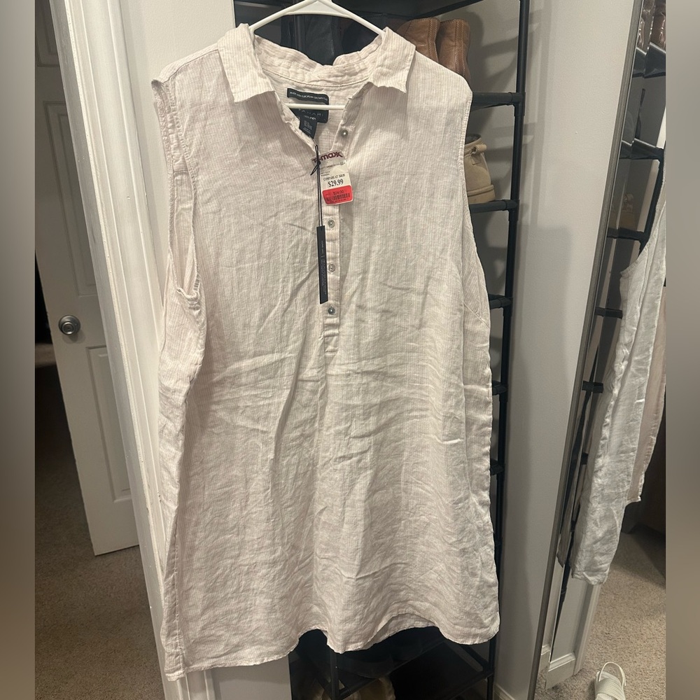 Tahari White Midi Dress with Classic Collar